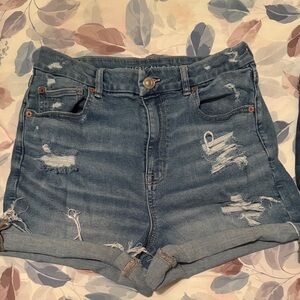 American Eagle Outfitters Women's Ripped Jean Shorts - Dark Blue